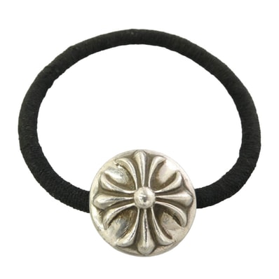 CHROME HEARTS クロムハーツ(原本無) HAIRBAND クロスボール ヘアバンド ヘアゴム コンチョ シルバー系 ブラック系【中古】