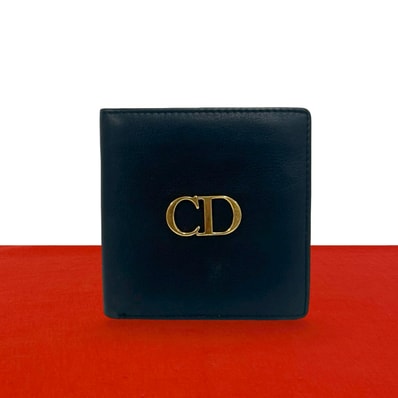 Christian Dior ディオール CD ロゴ 金具 レザー 二つ折り財布 ネイビー
46052