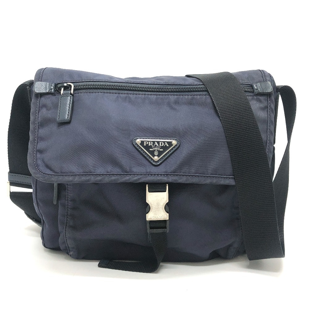 プラダ PRADA トライアングル 1BD994 カバン 斜め掛け 肩掛け 三角ロゴプレート フラップ メッセンジャーバック ショルダーバッグ ナイロン ネイビー