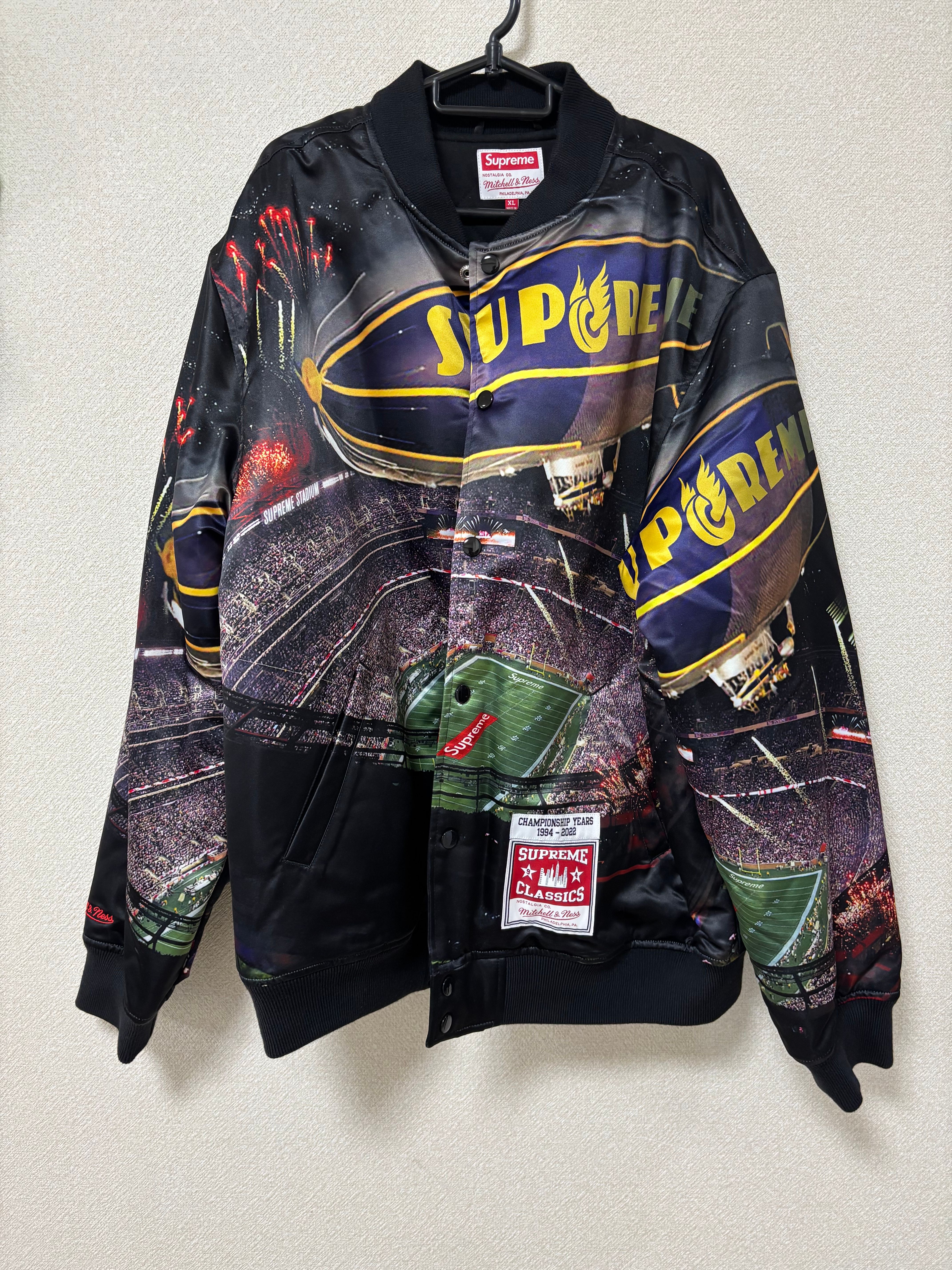 Supreme x Mitchell & Ness Stadium Satin Varsity Jacket "Black"