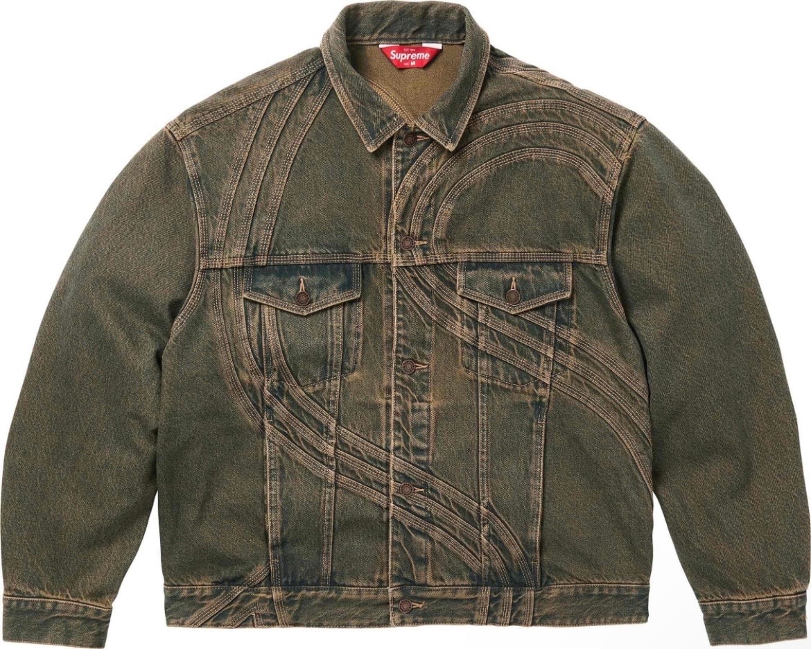Supreme S Logo Denim Trucker Jacket "Dirty Green"