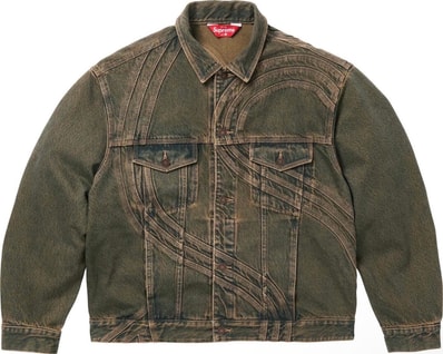 Supreme S Logo Denim Trucker Jacket "Dirty Green"