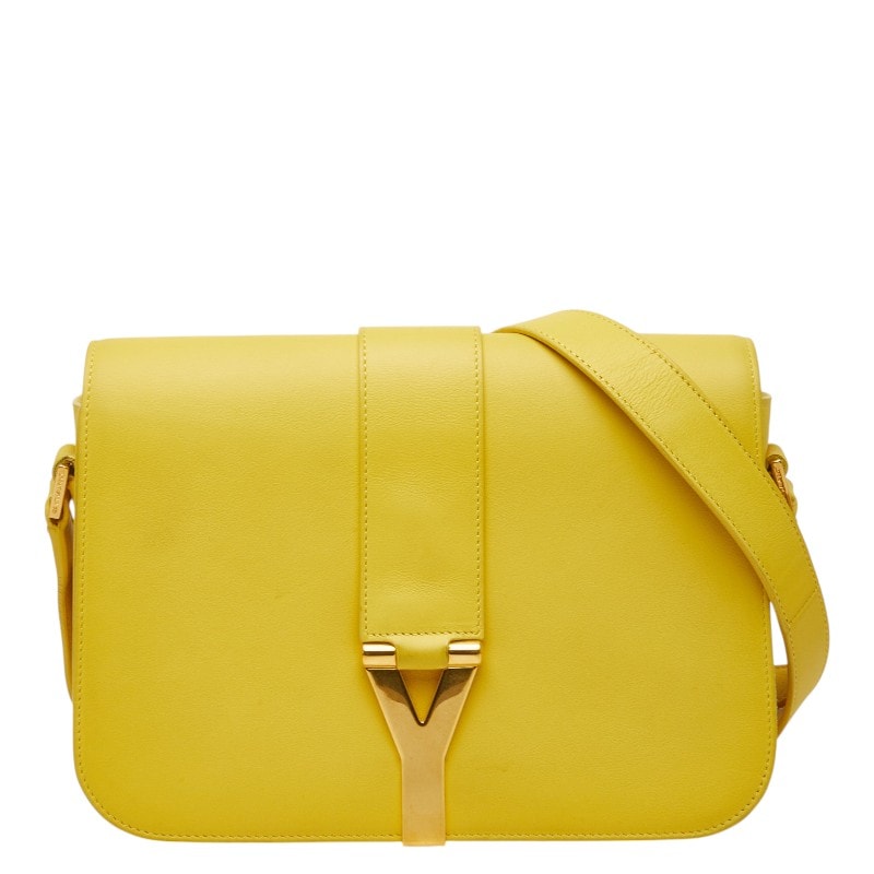 サンローラン Yライン 斜め掛け ショルダーバッグ イエロー レザー レディース SAINT LAURENT 【中古】