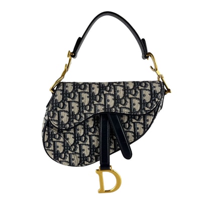 クリスチャンディオール Christian Dior ハンドバッグ サドルバッグ キャンバス/レザー ネイビー レディース【中古】 z10515
