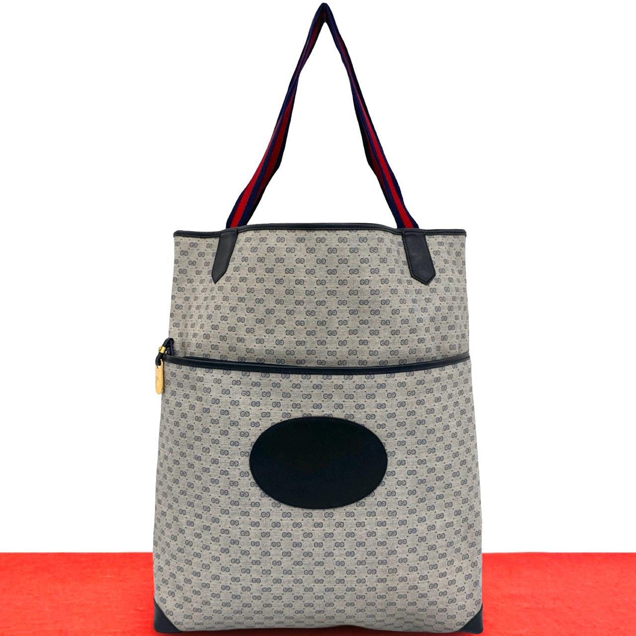 GUCCI グッチ シェリーライン マイクロGG 柄 ロゴ 金具 レザー PVC トートバッグ ネイビー
 32124