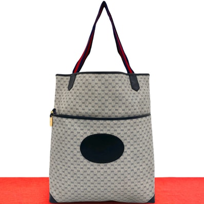GUCCI グッチ シェリーライン マイクロGG 柄 ロゴ 金具 レザー PVC トートバッグ ネイビー
32124