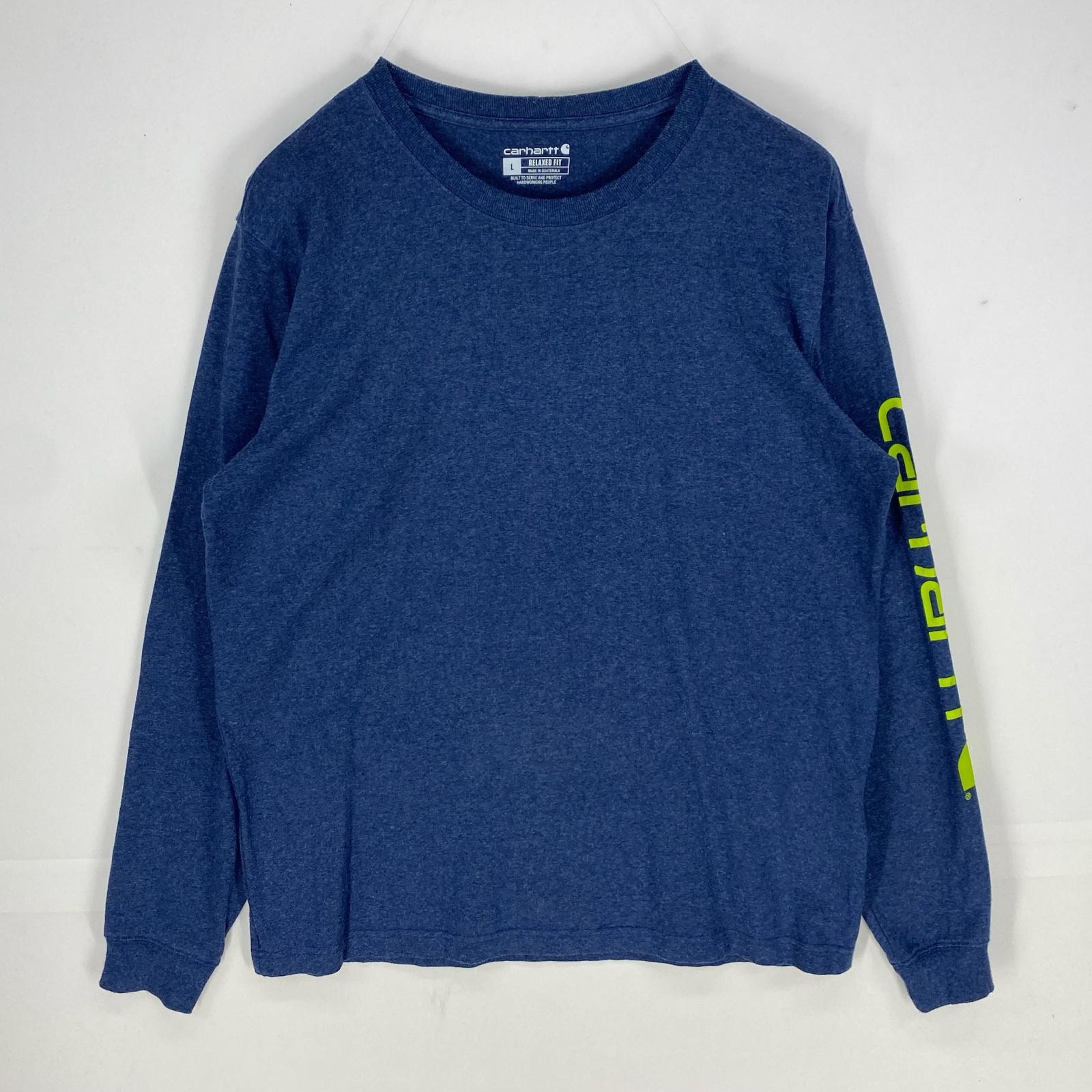 古着 カーハート Carhartt 長袖Tシャツ ロゴプリント ロングスリーブ L  ブルー系 袖プリント メンズ
