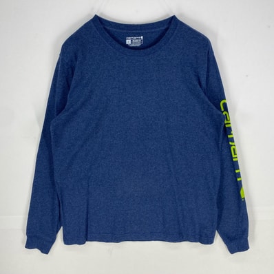 古着 カーハート Carhartt 長袖Tシャツ ロゴプリント ロングスリーブ L ブルー系 袖プリント メンズ