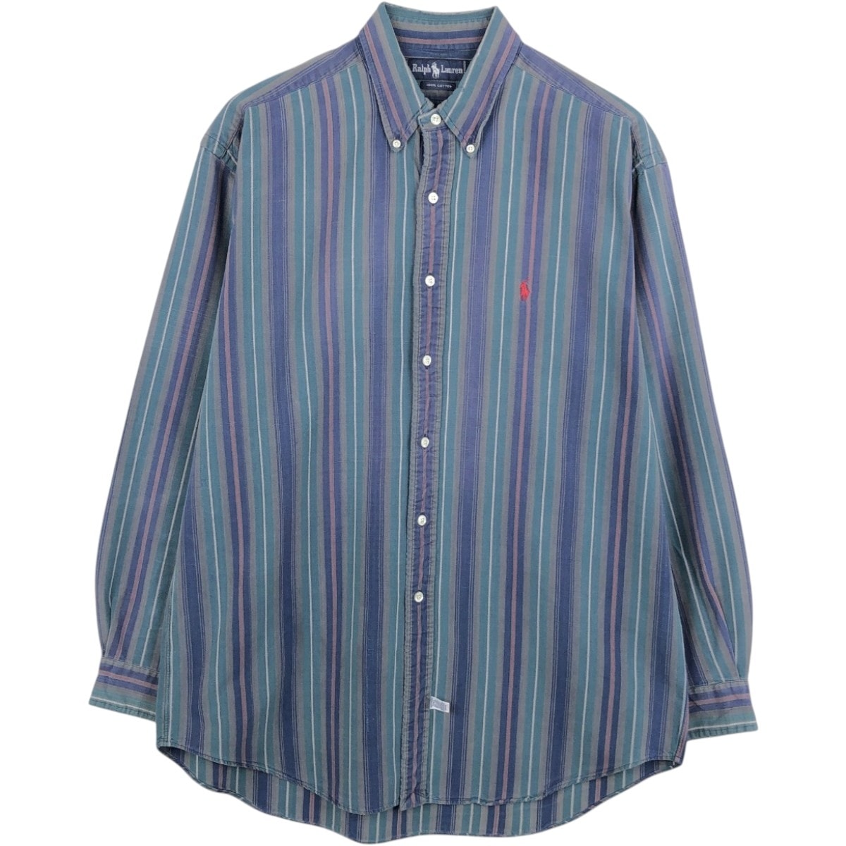 古着 ラルフローレン Ralph Lauren マルチストライプ 長袖 ボタンダウンストライプシャツ メンズL相当/eaa675392