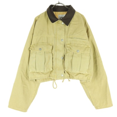 ZARA ザラ 長袖 襟コーデュロイ ショート丈 ジャケット XL クリーム