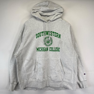 古着 チャンピオン Champion パーカー 大きいサイズ リバースウィーブ 3段プリント カレッジ ワンポイントロゴ 3XL グレー系 メンズ