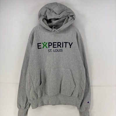 古着 チャンピオン Champion パーカー スウェット リバースウィーブ 企業プリント プルオーバー プリント M グレー メンズ