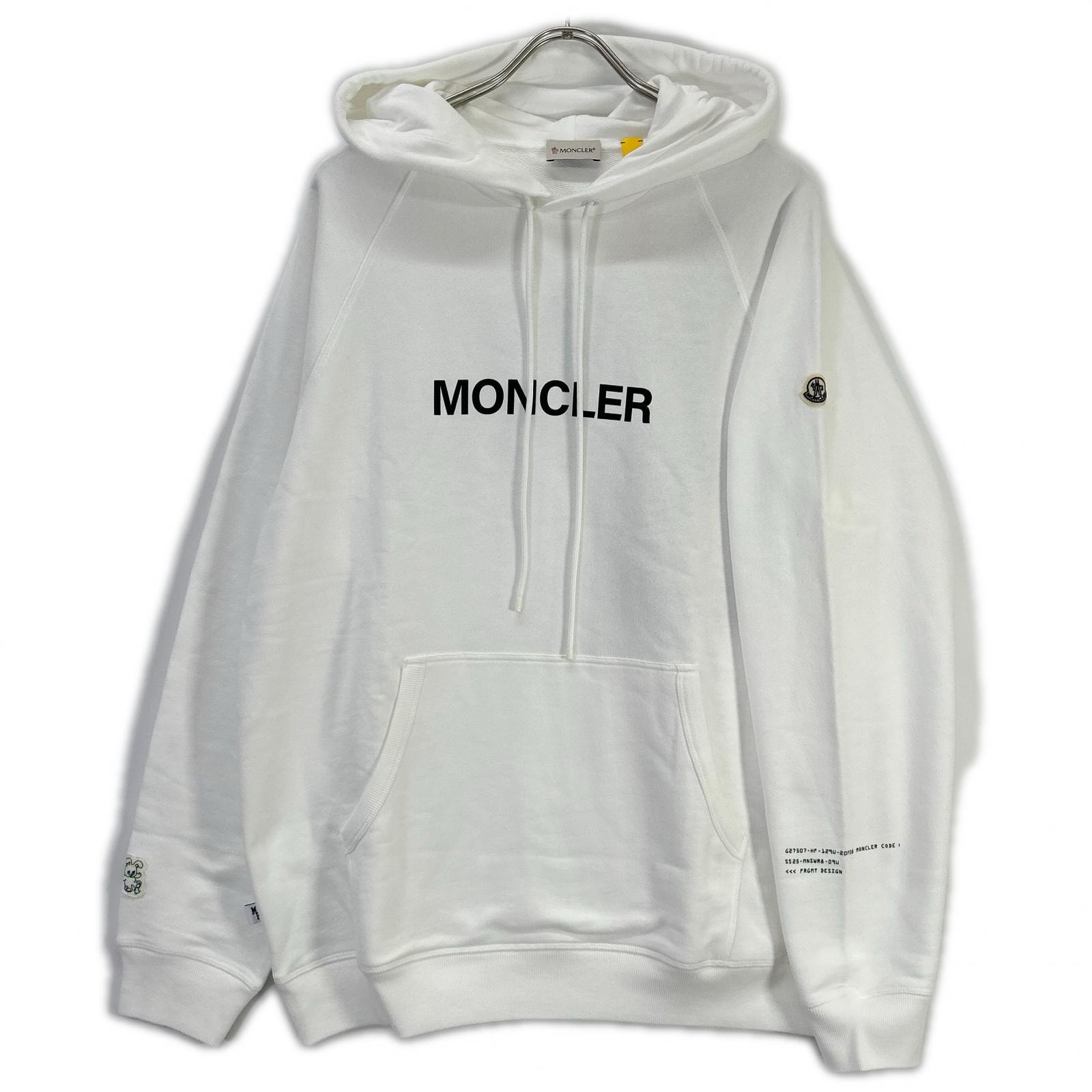 モンクレール 【GENIUS】×FRAGMENT HIROSHI FUJIWARA 25SS HOODIE ホワイト コットン ロゴプリントスウェットフーディプルオーバー L