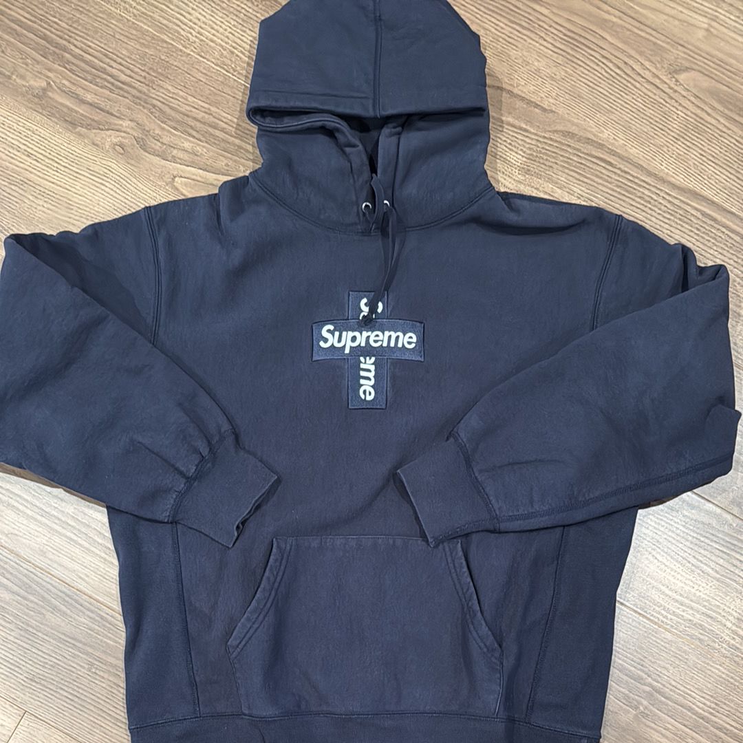 Supreme Cross Box Logo Hooded Sweatshirt "Navy"