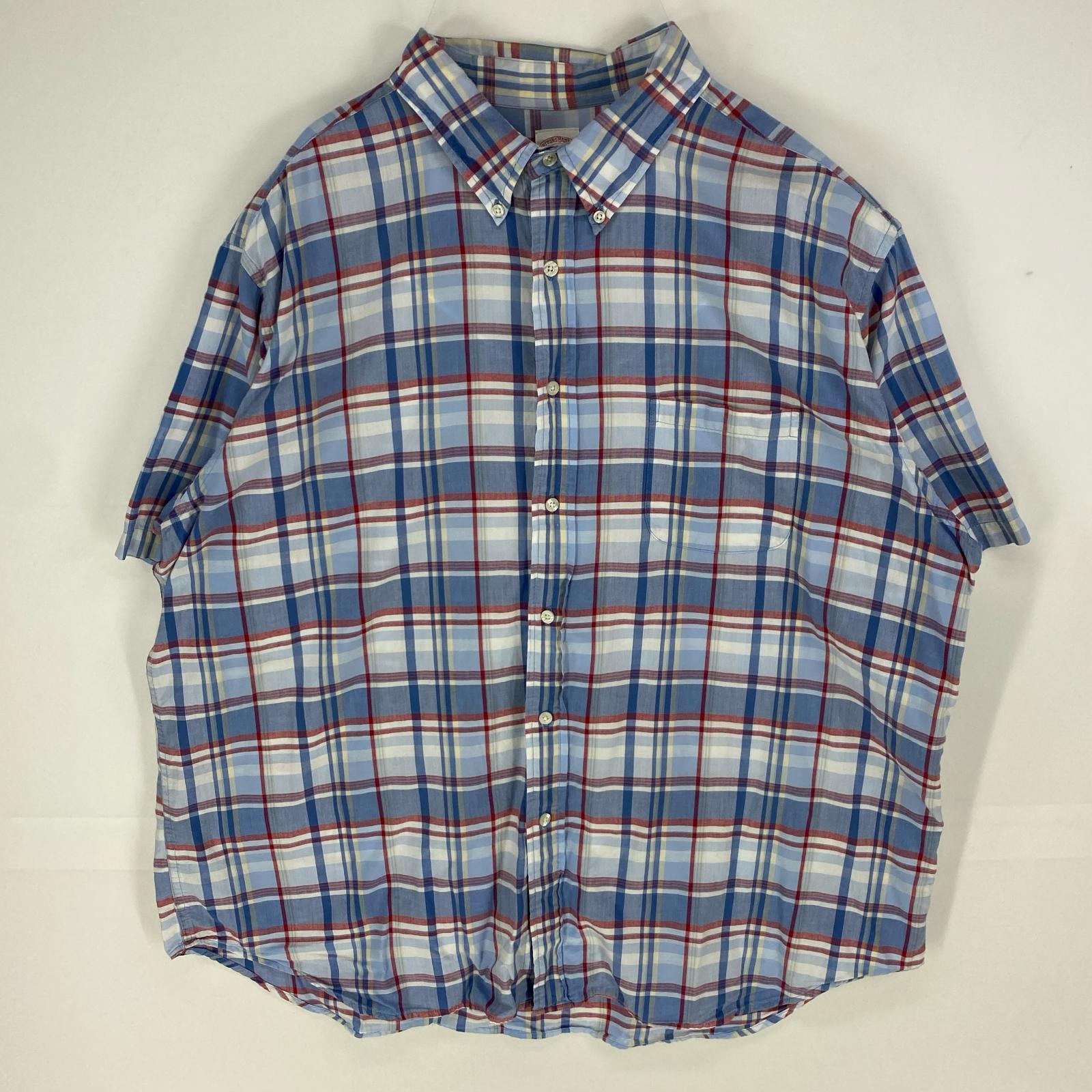 古着 ブルックスブラザーズ Brooks Brothers 半袖シャツ ボタンダウン 1818 ショートスリーブ 2XL  ブルー系 チェック メンズ
