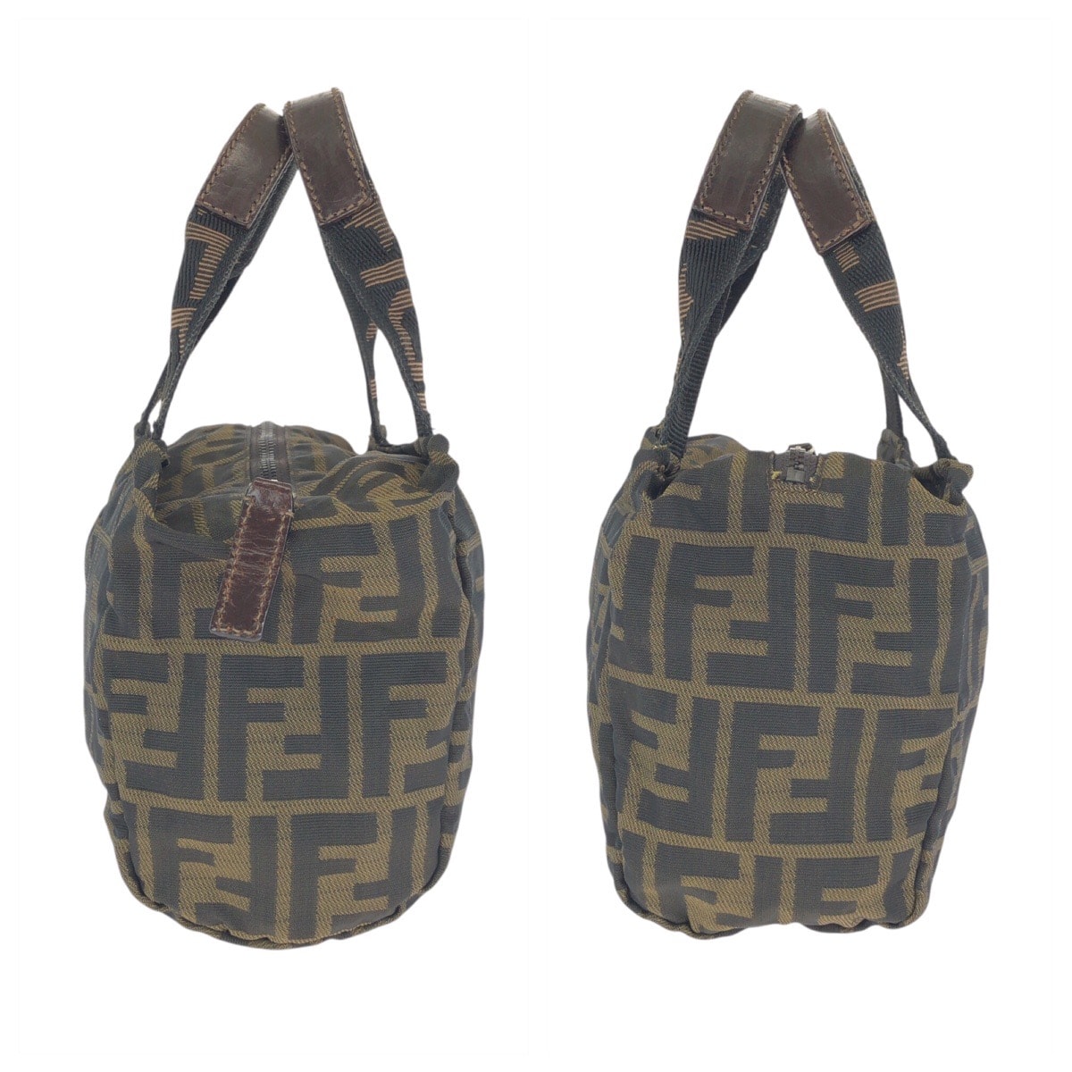 フェンディ ハンドバッグ ズッカ FF金具 ブラウン B (目立った傷や汚れなし)】美品 FENDI フェンディ ズッカ ブラウン