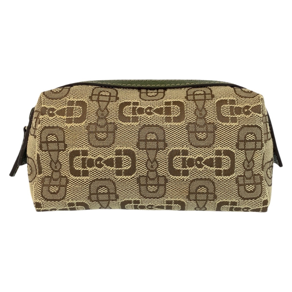 美品 GUCCI グッチ ホースビット ベージュ グリーン キャンバス ポーチ 化粧ポーチ 602549 【中古】