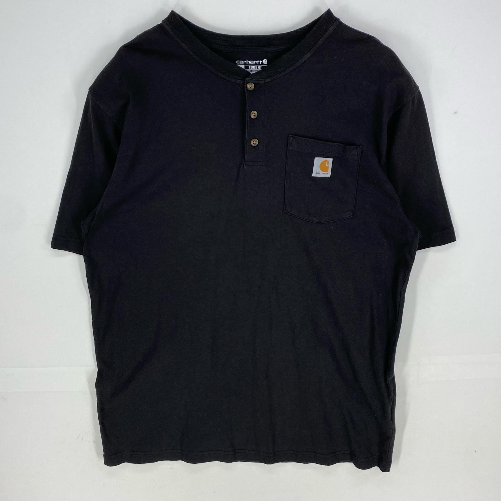 古着 カーハート Carhartt 半袖Tシャツ ヘンリーネック 胸ポケット ワンポイント ショートスリーブ L  ブラック系 メンズ