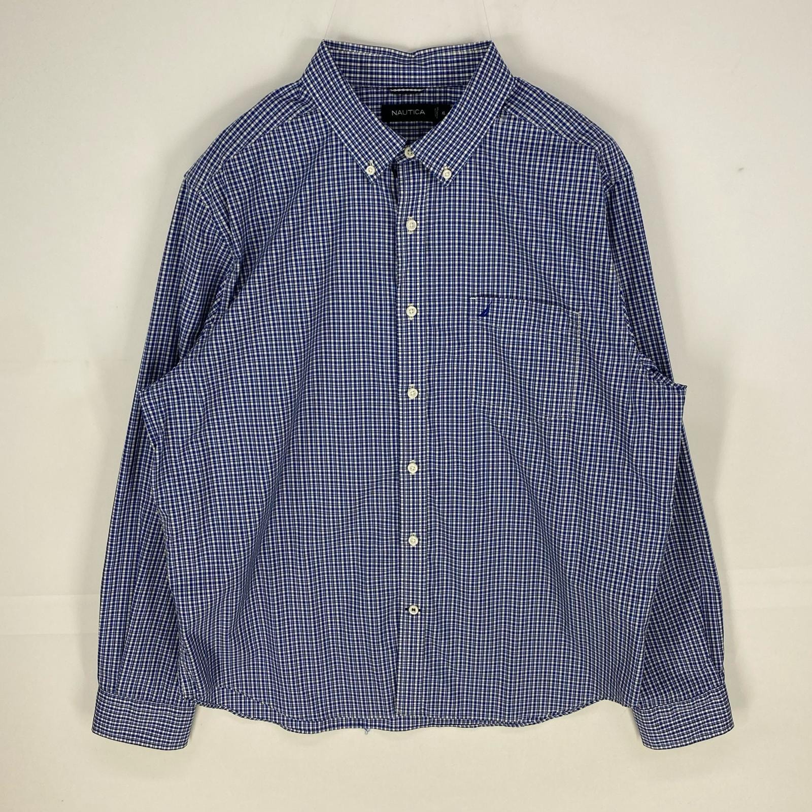 古着 トミーヒルフィガー TOMMY HILFIGER 長袖シャツ ボタンダウン ワンポイント 胸ポケット XL  ブルー系 チェック メンズ