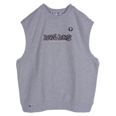A BATHING APE アベイシングエイプ ベスト 23AW AAPSWMA360XXL logo embroidered crew neck vest ロゴ クルーネック スウェット ベスト グレー系 S【美品】【中古】