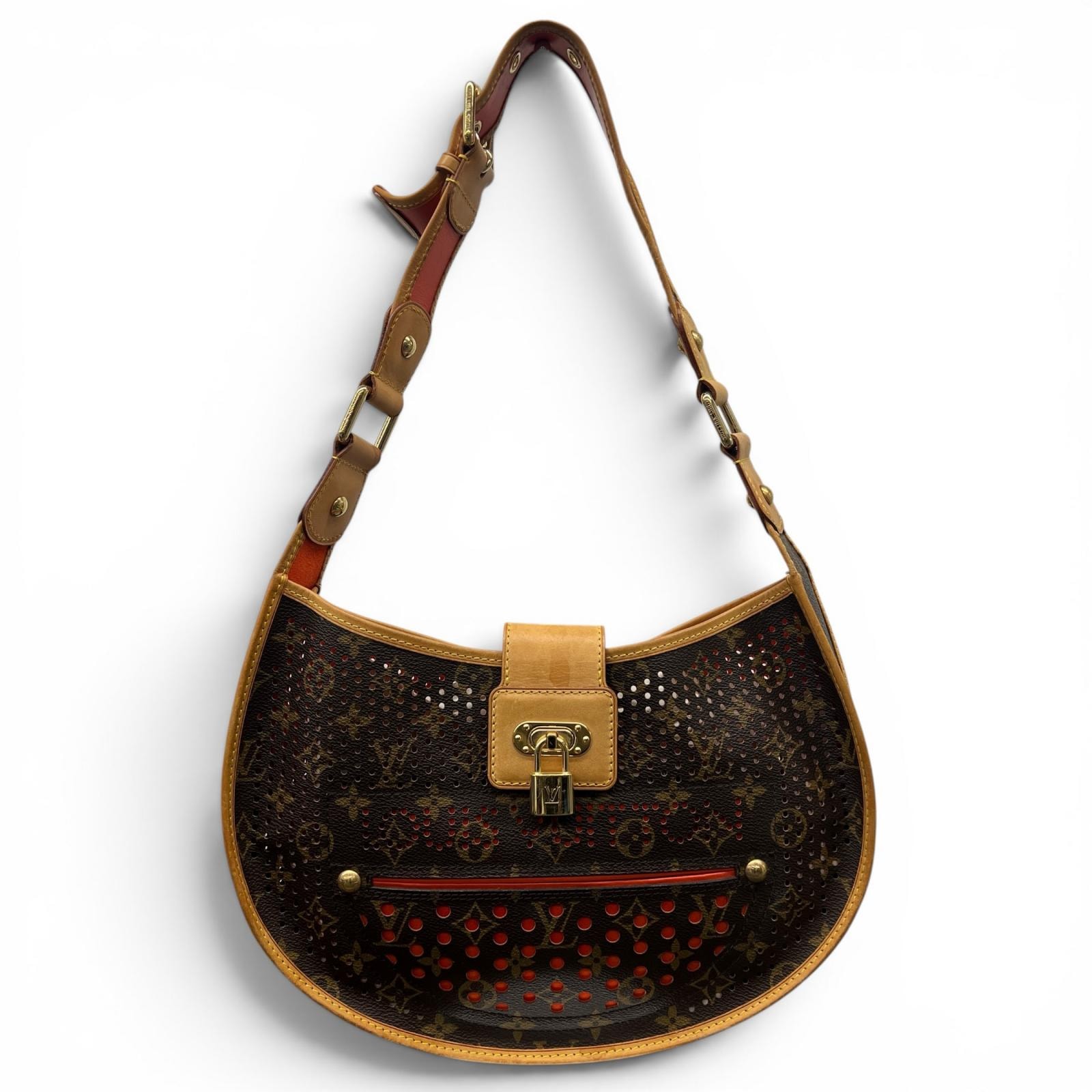 LOUIS VUITTON 希少 ルイヴィトン ドゥミリュンヌ モノグラムペルフォ オランジュ ショルダーバッグ M95178 PVC レザー MI1025 ブラウン パンチング ヴィンテージ Y2K LV Bランク 中古 鑑定済