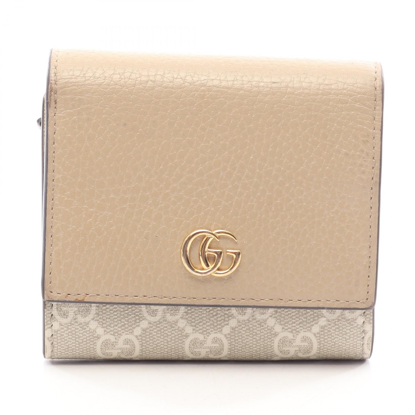 グッチ GUCCI GGマーモント 二つ折り財布 財布 レザー PVC レディース ベージュ系 / ホワイト系 598587 【中古】
