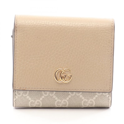 グッチ GUCCI GGマーモント 二つ折り財布 財布 レザー PVC レディース ベージュ系 / ホワイト系 598587 【中古】