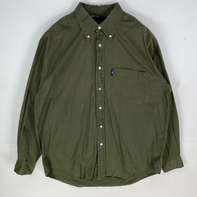 古着 90's/90年代 ノーティカ NAUTICA 長袖シャツ ボタンダウン 胸ポケット ワンポイントロゴ L カーキ系 メンズ