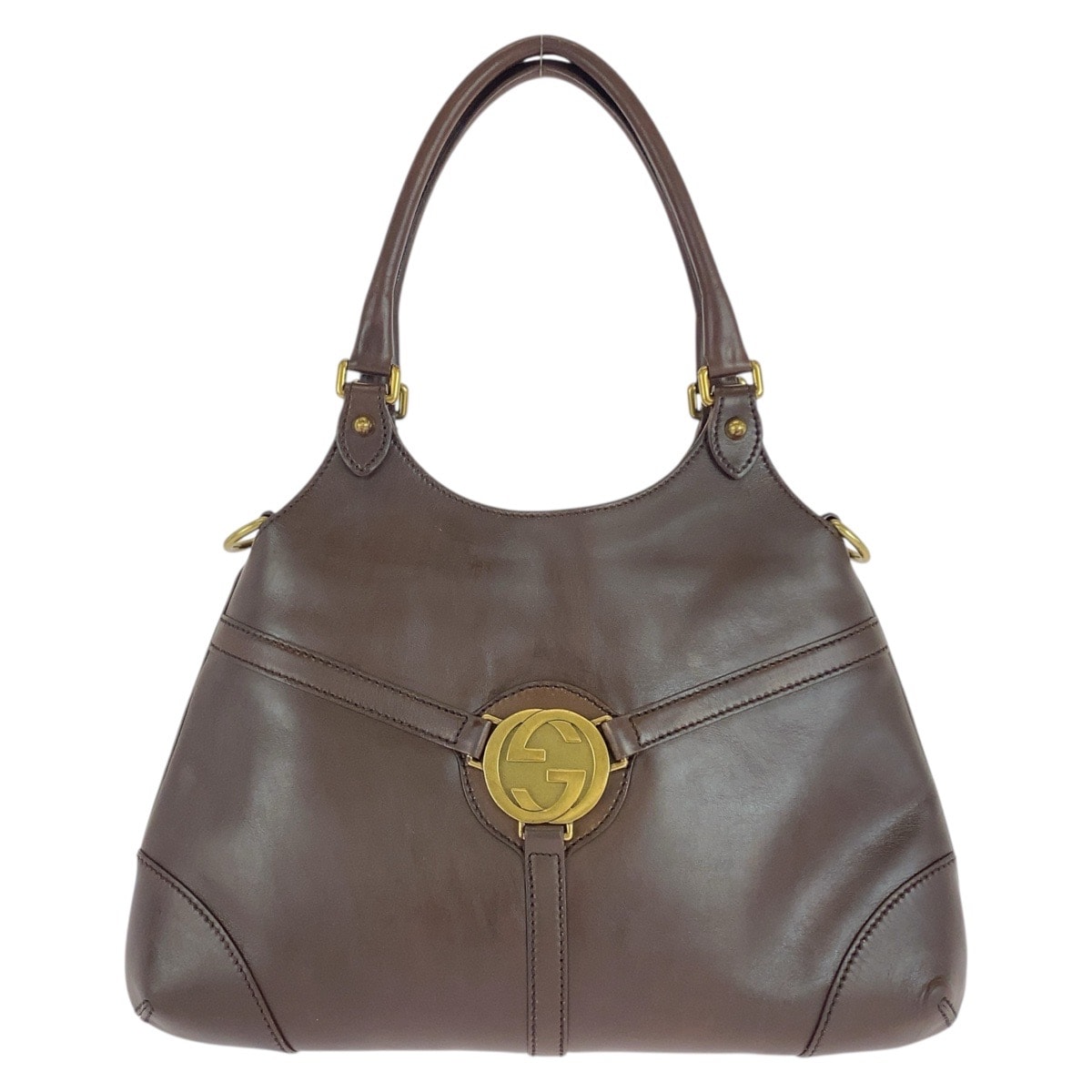 GUCCI グッチ ヴィンテージ インターロッキング オールドグッチ ブラウン ゴールド金具 レザー トートバッグ ショルダーバッグ 505736 【中古】