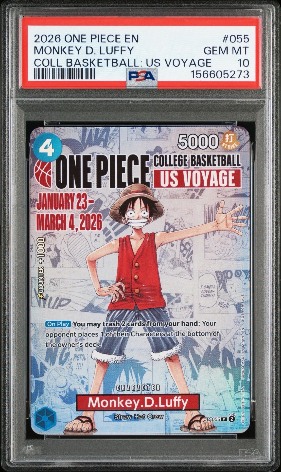 モンキー・D・ルフィ:P (開封済) [P-055]【英語版】(プロモーションカード「ワンピース カレッジ バスケットボール:USボヤージュ」)