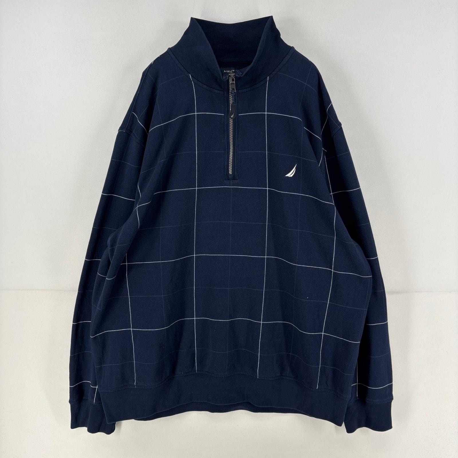 古着 ノーティカ NAUTICA スウェット ハーフジップ ロゴ 刺繍 プルオーバー ワンポイント 2XL  ネイビー メンズ