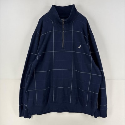 古着 ノーティカ NAUTICA スウェット ハーフジップ ロゴ 刺繍 プルオーバー ワンポイント 2XL ネイビー メンズ