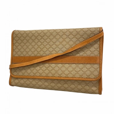 【6dc2975】セリーヌ ショルダーバッグ マカダム PVC ベージュ ブラウン ゴールド金具【中古】レディース