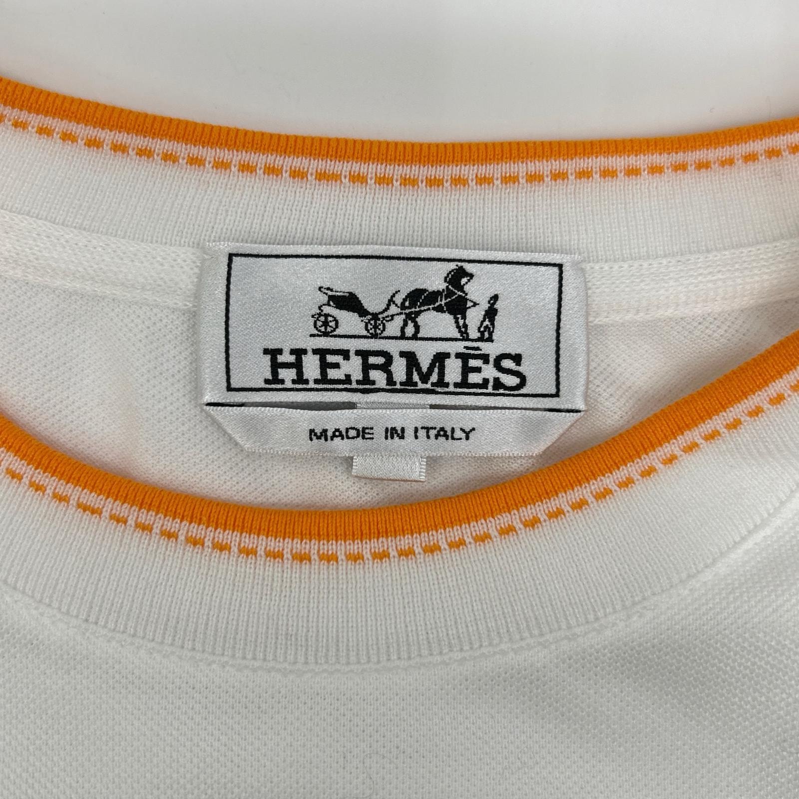 エルメス Tシャツ 鹿の子 ホワイト ワンポイント Hロゴ オレンジ B (目立った傷や汚れなし)】エルメス ホワイト 鹿の子Tシャツ Hロゴ