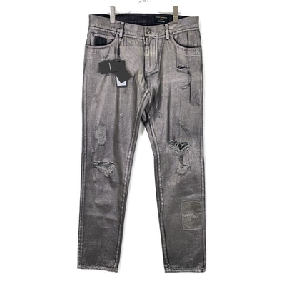 ドルチェアンドガッバーナ メタリック GYJCCD Destroyed Denim Jeans ダメージ加工デニムパンツ 50
