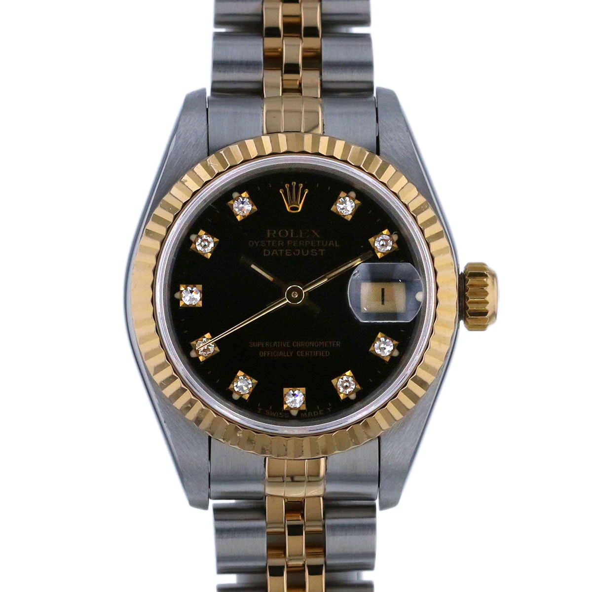 ROLEX ロレックス デイトジャスト 10P ブラック 26mm PG/SS 腕時計 69173G ステンレススチール イエローゴールド 自動巻き  レディース【中古】