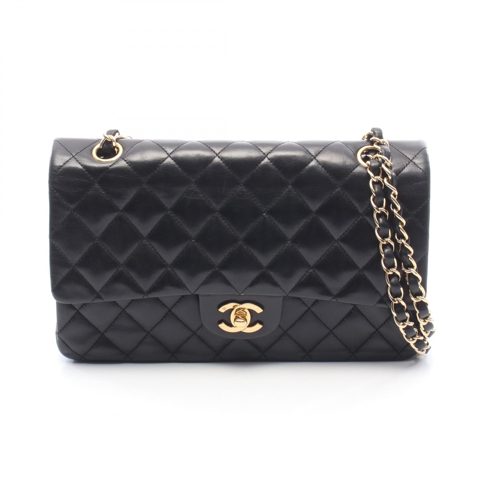 シャネル CHANEL マトラッセ Wフラップ ショルダーバッグ バッグ ラムスキン(羊革) レディース ブラック系 【中古】
