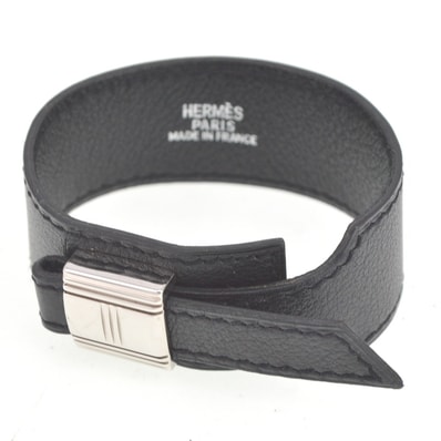エルメス HERMES アルテミス ブレスレット レザー メタル ブラック レディース 箱付き S#141220