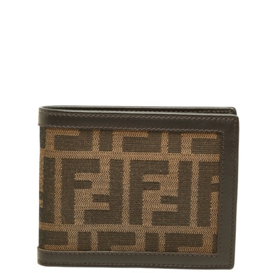 フェンディ ズッカ 二つ折り財布 22927M0001 ブラウン キャンバス レザー レディース FENDI 中古