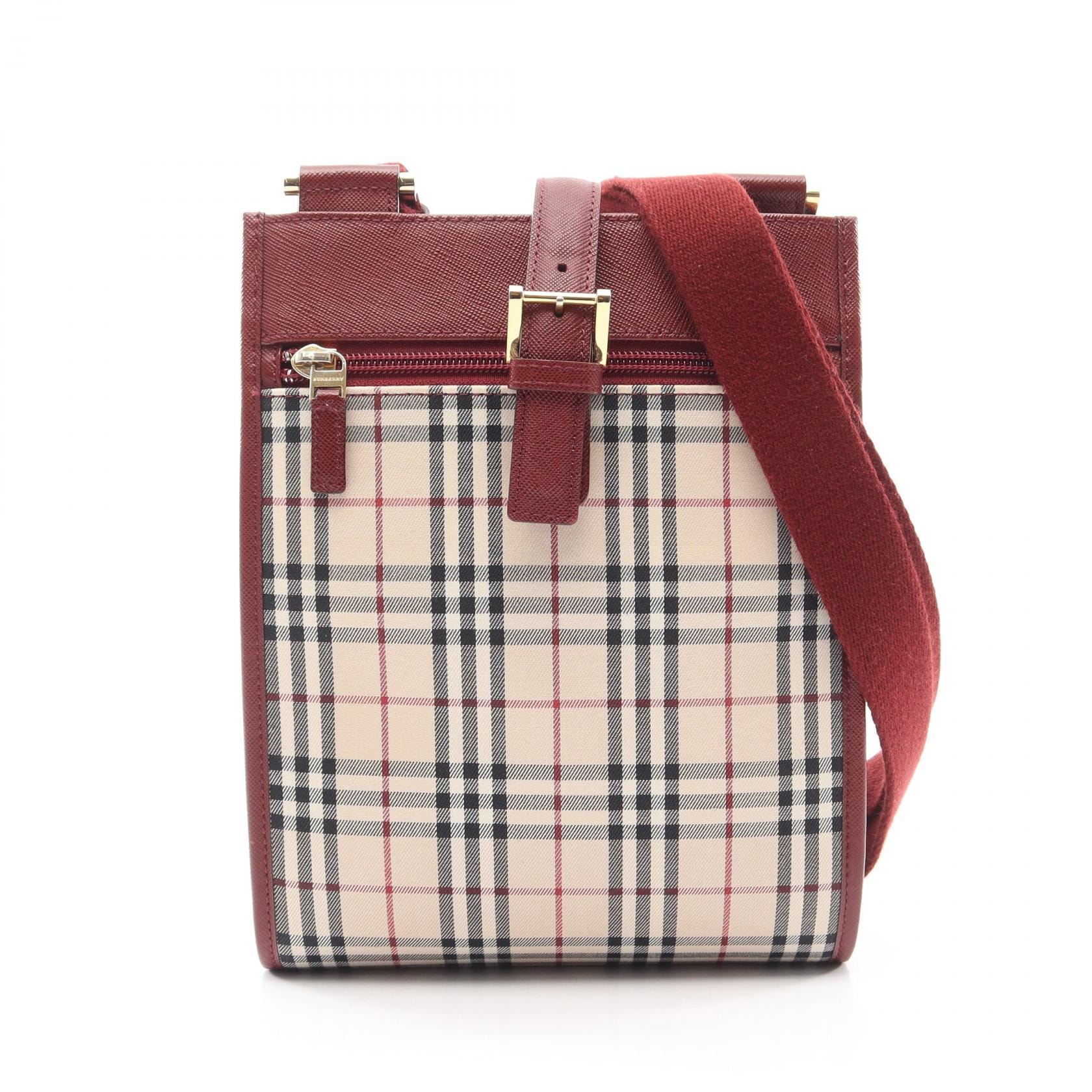 バーバリー BURBERRY ノバチェック ショルダーバッグ バッグ キャンバス レザー レディース ベージュ系 / ボルドー系 / マルチカラー 【中古】
