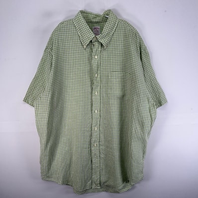 古着 ブルックスブラザーズ Brooks Brothers 半袖シャツ 胸ポケ 1818 リネン XL グリーン系 チェック メンズ