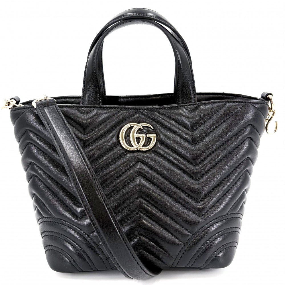 GUCCI グッチ 2WAY GGマーモント キルティング ハンドバッグ ショルダーバッグ 肩掛け 斜め掛け 847386 レザー    ブラック 黒 ゴールド金具 レディース 美品【中古品】