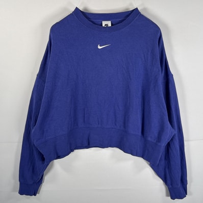 古着 ナイキ NIKE スウェット クロップドトレーナー 短丈 クルーネック センターロゴ ワンポイントロゴ刺繍 M パープル系 レディース