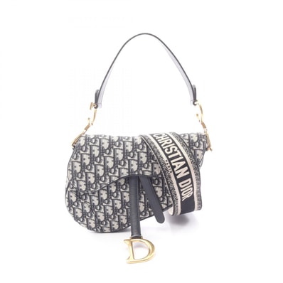 ディオール Dior サドルバッグ オブリークジャカード ハンドバッグ バッグ キャンバス レザー レディース ベージュ系 / ネイビー系 【中古】