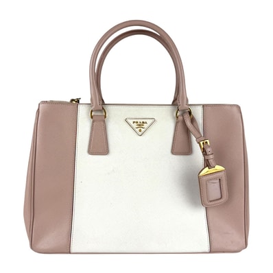 プラダ PRADA ハンドバッグ ショルダーバッグ レザー ピンクベージュ×アイボリー レディース【中古】 z7374