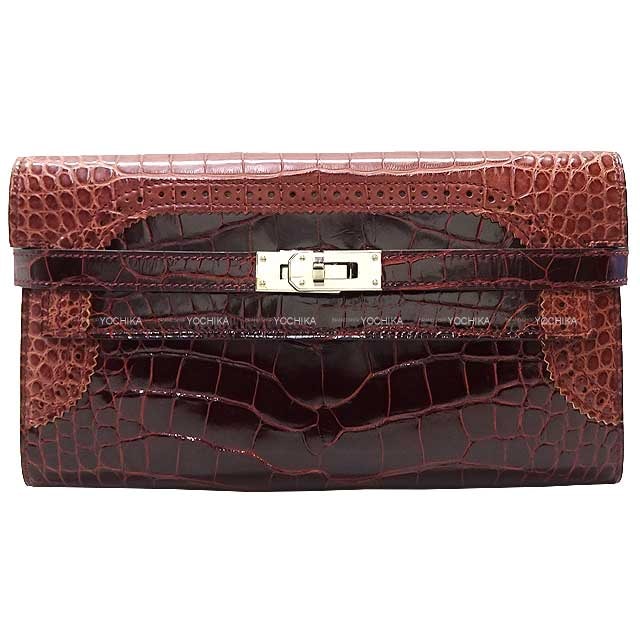 HERMES エルメス 長財布 ケリーウォレット ギリーズ ルージュアッシュ クロコダイル アリゲーター/クロコダイル アリゲーターマット シルバー金具 D刻印 新品未使用