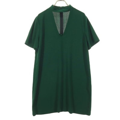 美品 ZARA WOMAN ザラウーマン 半袖 Vネック 膝丈ワンピース M グリーン バックジップ