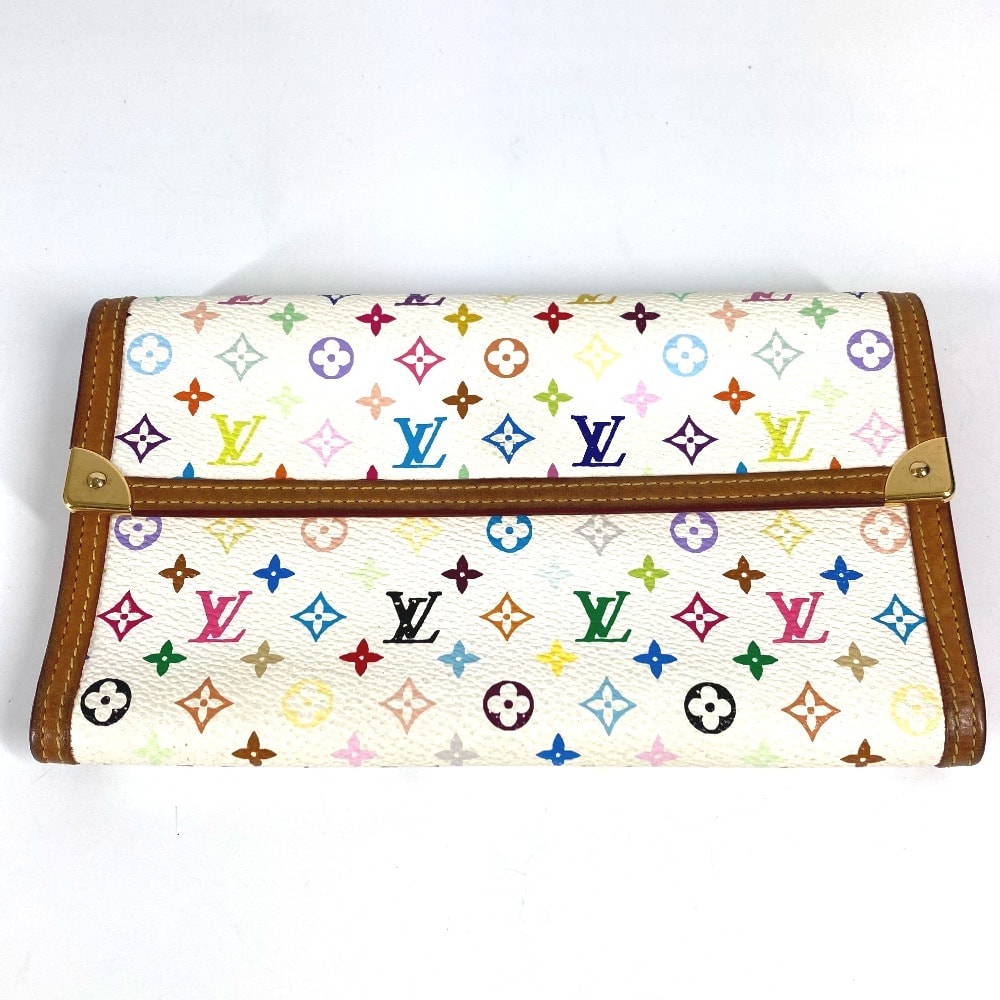 ルイヴィトン LOUIS VUITTON ポルトトレゾールインターナショナル M92659 モノグラムマルチカラー ロングウォレット フラップ 3つ折り財布 モノグラムマルチカラーキャンバス ブロン ホワイト