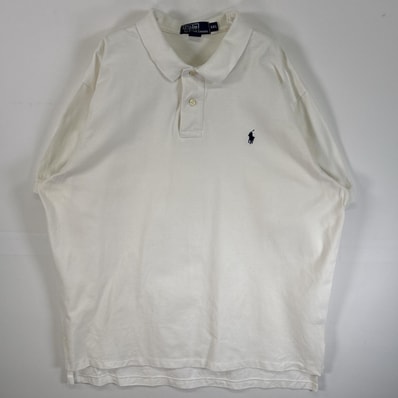 古着 90's/90年代 ポロバイラルフローレン Polo by Ralph Lauren 鹿の子 半袖 ポロシャツ ロゴ 刺繍 大きいサイズ 2ボタン 14041 ホワイト 無地 メンズ