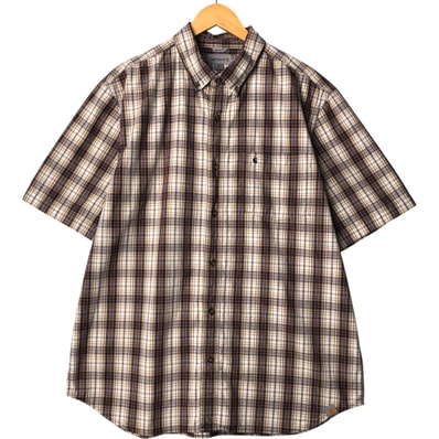 古着 カーハート Carhartt RELAXED FIT チェック柄 ボタンダウン 半袖 ワークシャツ メンズXL相当/eaa575334
